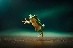 une grenouille sauter dans le air. généré par ai photo