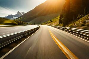 une Autoroute avec le Soleil brillant sur il. généré par ai photo