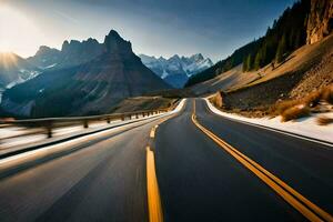 une route dans le montagnes avec montagnes dans le Contexte. généré par ai photo