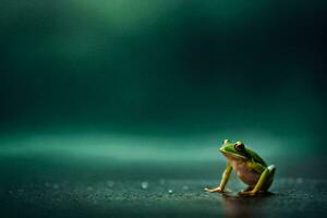 une grenouille séance sur le sol dans le pluie. généré par ai photo