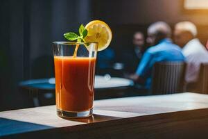 une verre de jus avec une citron tranche sur Haut. généré par ai photo