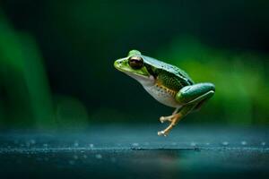 une grenouille sauter dans le air. généré par ai photo