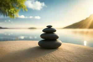 Zen des pierres sur le plage. généré par ai photo