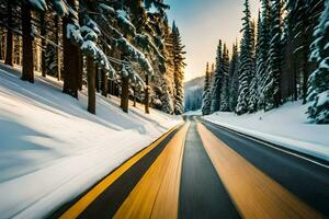 une neigeux route dans le montagnes. généré par ai photo