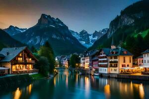 le magnifique ville de Altenmarkt à crépuscule. généré par ai photo