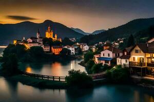 photo fond d'écran le ciel, eau, montagnes, lac, Slovénie, L'Europe , euro. généré par ai