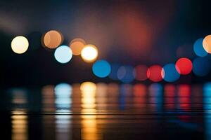 coloré lumières sur le l'eau à nuit. généré par ai photo