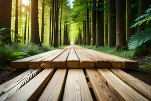 en bois passerelle dans le forêt. généré par ai photo