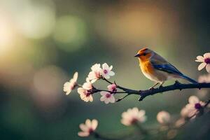 photo fond d'écran le soleil, fleurs, oiseau, printemps, le arbre, le oiseau, le oiseau. généré par ai