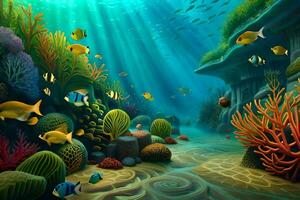 sous-marin scène avec corail récif et poisson. généré par ai photo