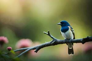 une bleu et blanc oiseau est assis sur une branche. généré par ai photo