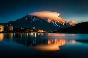 une nuage plus de une Montagne à nuit. généré par ai photo