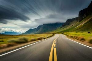 une longue exposition photo de une route dans le montagnes. généré par ai