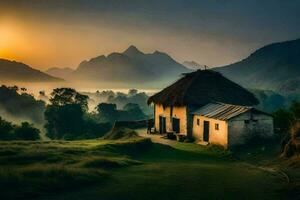 le maison dans le brume. généré par ai photo