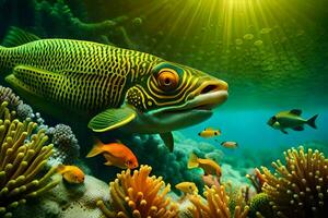 poisson dans le océan avec corail et poisson. généré par ai photo