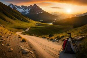 le route à le montagnes. généré par ai photo