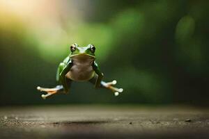 une grenouille sauter dans le air. généré par ai photo