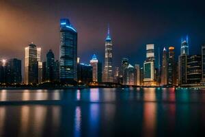 le ville horizon à nuit dans Dubai. généré par ai photo