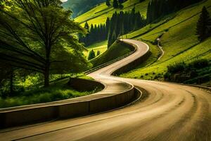 une enroulement route dans le montagnes. généré par ai photo