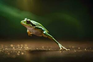 une grenouille sauter sur le sol. généré par ai photo