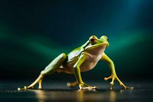 une grenouille est permanent sur ses de derrière jambes. généré par ai photo