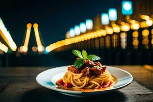 spaghetti avec tomate sauce et Viande sur une plaque. généré par ai photo