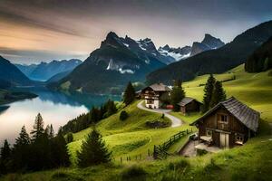 le maison sur le lac, Suisse. généré par ai photo