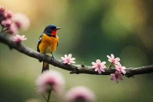 photo fond d'écran le oiseau, fleurs, printemps, le oiseau, printemps, le oiseau, printemps,. généré par ai