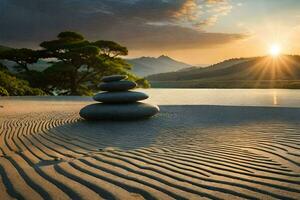 le Zen jardin de le esprit. généré par ai photo