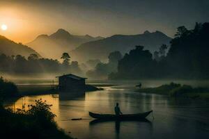 le lever du soleil dans le montagnes. généré par ai photo