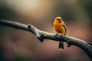 une petit Orange oiseau séance sur une branche. généré par ai photo