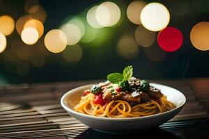 spaghetti avec Viande et des légumes. généré par ai photo