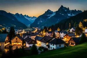 photo fond d'écran le ciel, montagnes, des arbres, le village, le Alpes, le Alpes. généré par ai
