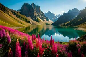 le beauté de le Lac dans le montagnes. généré par ai photo