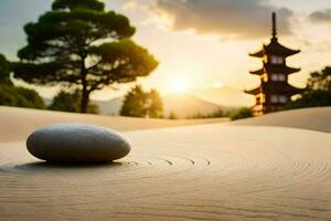 le Zen jardin à le Japonais temple. généré par ai photo