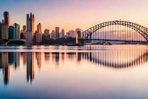 Sydney port pont à lever du soleil. généré par ai photo