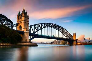 le Sydney port pont est une célèbre point de repère dans Australie. généré par ai photo