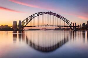 Sydney port pont à le coucher du soleil. généré par ai photo