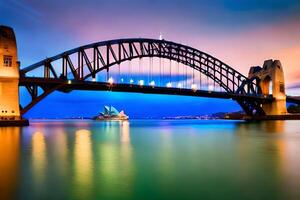 le Sydney port pont à crépuscule. généré par ai photo