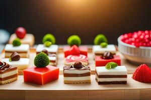 divers les types de desserts sur une en bois plateau. généré par ai photo