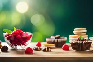 divers desserts et petits gâteaux sur une tableau. généré par ai photo