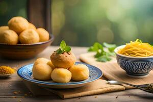 Indien nourriture avec épicé sauce et nouilles. généré par ai photo