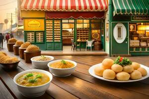 Indien nourriture dans une restaurant avec boules de aliments. généré par ai photo