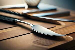une couteau et fourchette sur une Coupe planche. généré par ai photo