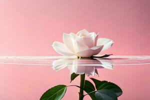 une Célibataire blanc Rose est réfléchi dans l'eau. généré par ai photo