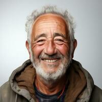 une content plus âgée homme souriant pour le caméra isolé. photo