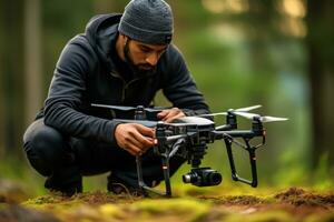 un image pourrait représenter un individuel apprentissage à fonctionner une drone. génératif ai photo