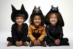 enfants célébrer Halloween sur blanc Contexte. génératif ai photo