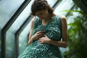 mode concept de une Jeune femme qui a subi Sein cancer traitement. génératif ai photo