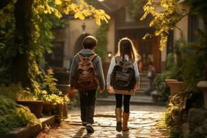 les enfants retour à école après été. génératif ai photo